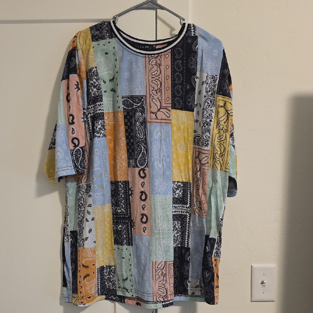 Men's Patchwork Bandana Short Sleeve Tee — Multicolor